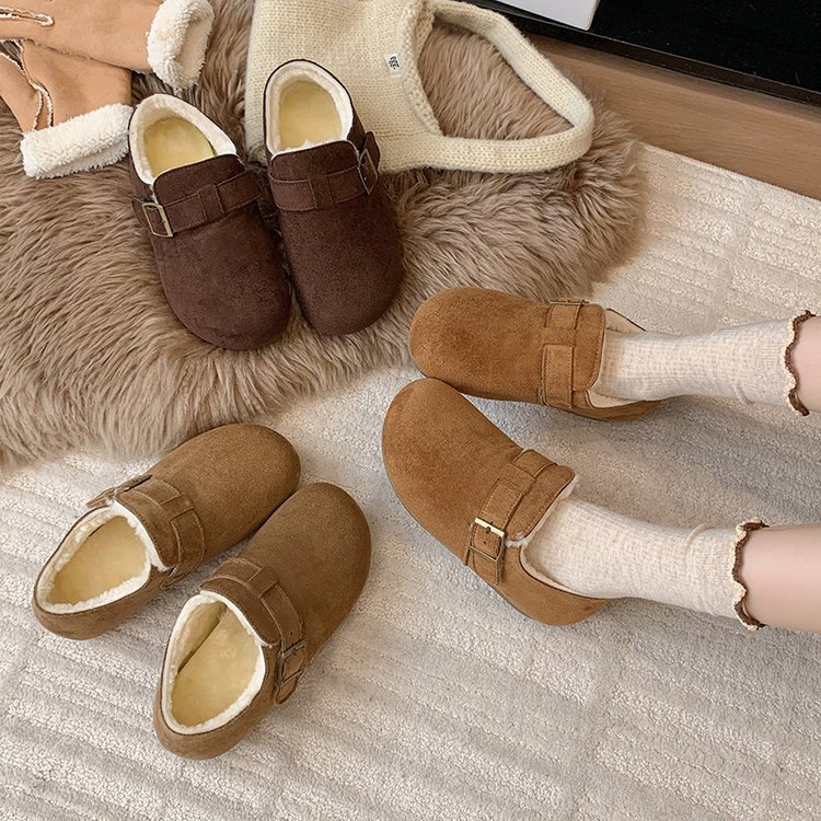 松糕厚底勃肯鞋包头全包毛毛鞋女外穿2025新款冬季一脚蹬博肯棉鞋
