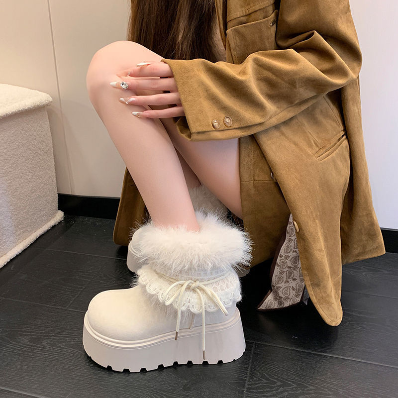 松糕厚底增高勃肯鞋雪地靴女2025冬季新款爆款毛毛短靴东北棉鞋靴