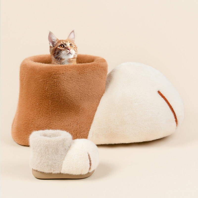 雪球猫爪大猫窝冬2025新款保暖毛绒玩具可爱宠物玩偶棕色手办摆件