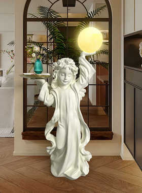 高档玄关摆件托盘天使雕塑复古