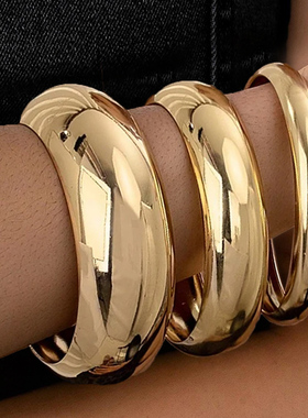 欧美跨境货源夸张光面大手镯叠戴手环套装女士个性小众手部饰品