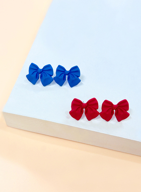 元气百搭蓝色小巧可爱耳环公主红色蝴蝶结耳钉新年圣诞节甜美耳饰