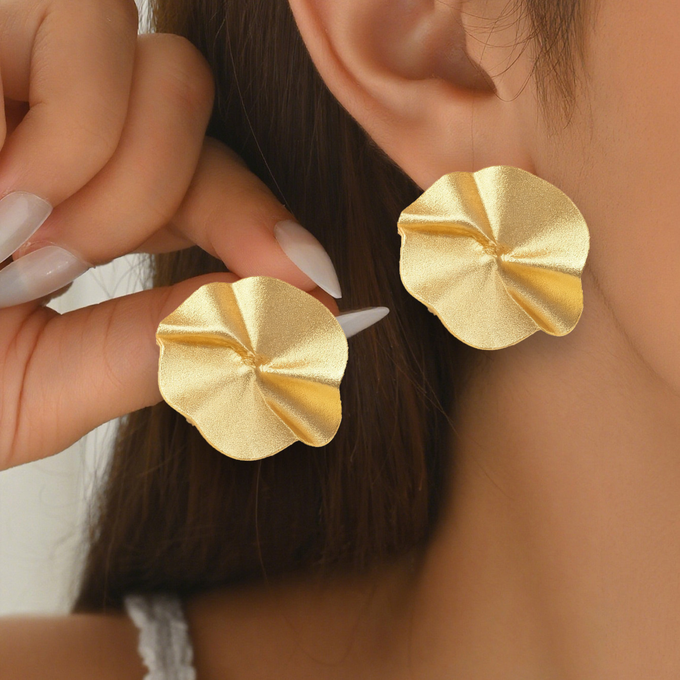 时尚金属折痕平面椭圆潮流耳饰