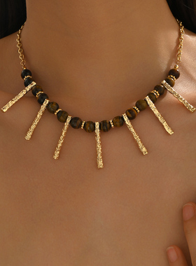 哥特风朋克链条黑色猫眼铆钉项链