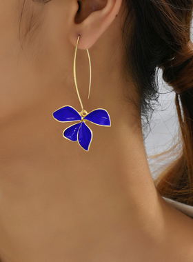 欧美跨境货源线条几何蓝色花朵耳线耳环女士小清新度假时尚耳饰