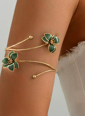欧美跨境货源复古花朵臂环几何线条绿色花卉上臂手环开口可调节女