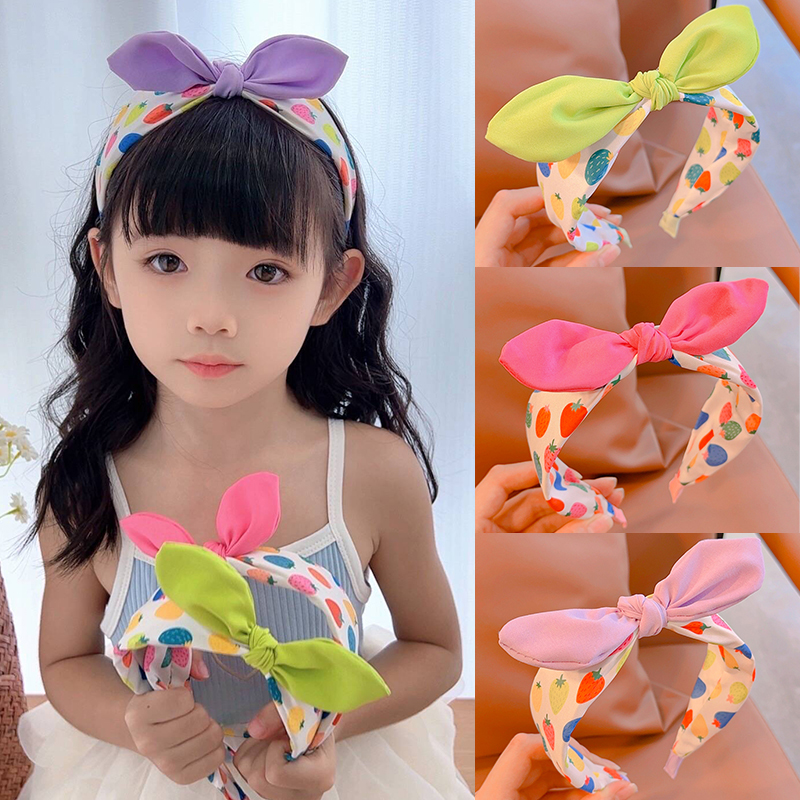 韩版新款儿童蝴蝶结发箍水果草莓宽边头箍女童压发头扣兔耳朵发卡