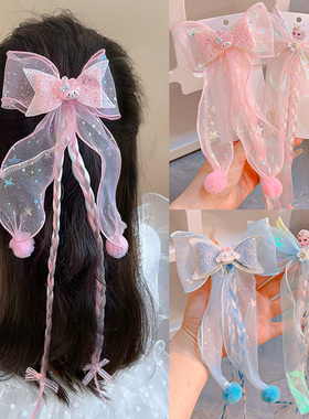 儿童冰雪奇缘发夹可爱假发辫女童艾莎公主蝴蝶结头饰女孩流苏发饰