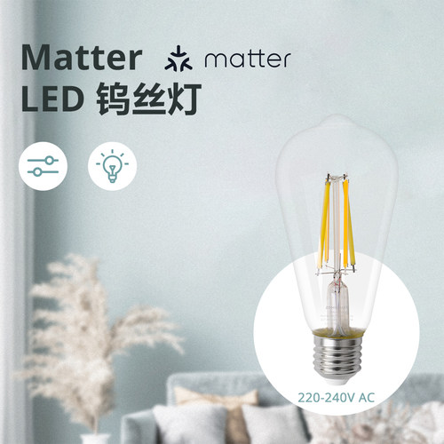 智能LED钨丝灯Matter苹果HomeKit调光调色WiFi语音ST64E27灯丝灯