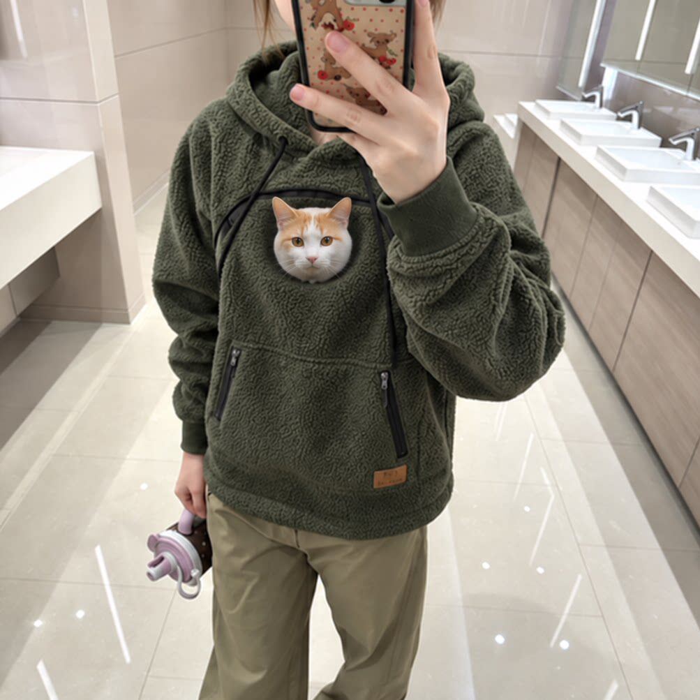 人宠合一!袋鼠口袋卫衣装猫衣服宠物服饰户外连帽帽衫加厚羊羔绒