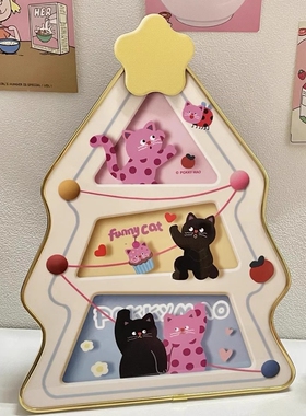 圣诞树多巴胺玄关摆件桌面卡通波点猫卧室床头入户家居布置装饰品