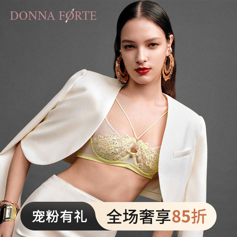 DonnaForte内衣女水溶刺绣法式超薄文胸裸感网纱大胸显瘦|Hebe