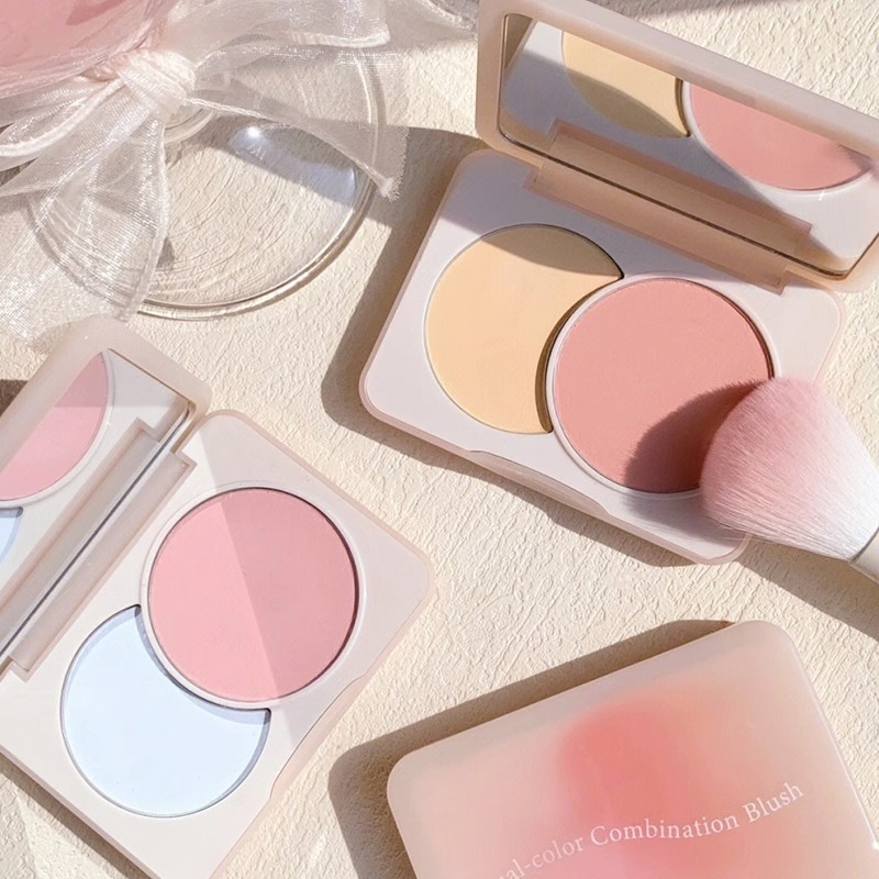 双色腮红盘高光修容便携膨胀色