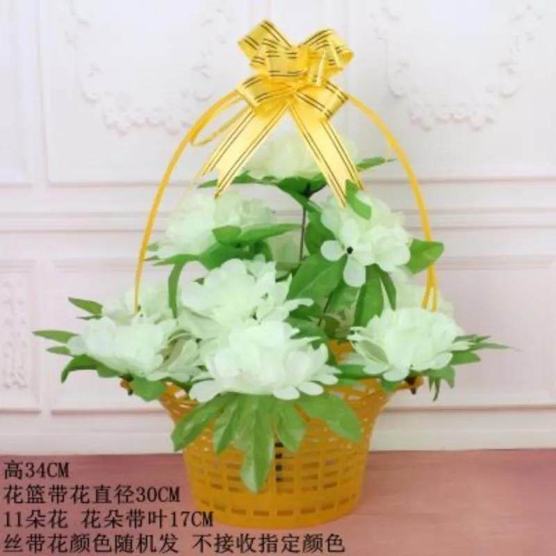 清明节手提花蓝上坟塑料扫墓祭祀用品小花篮菊花插花束挂花小花圈