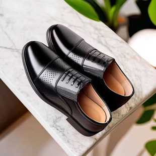 商务皮鞋 配发三接头男鞋 男士 消防指挥员皮鞋 黑色透气夏皮鞋 正装