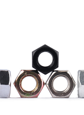 4.8级六角螺母大全白锌黑色镀镍彩锌蓝白锌本色常规牙螺母M2-M30