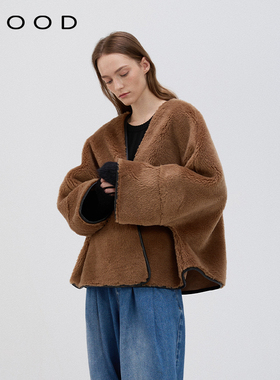 310MOOD冬季新款时髦宽松短款斗篷v领泰迪熊外套百搭保暖上衣外搭