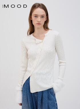 310MOOD毛毛袖斜门襟开衫显瘦内搭外穿优雅修身针织衫女上衣小众