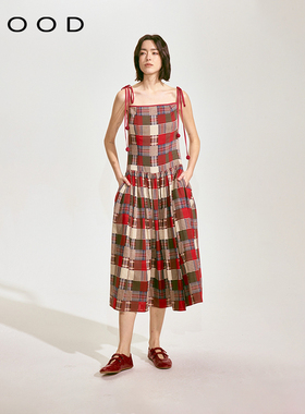吴昕同款310MOOD纯棉2025新款宽松复古拼接格纹吊带长裙连衣裙女