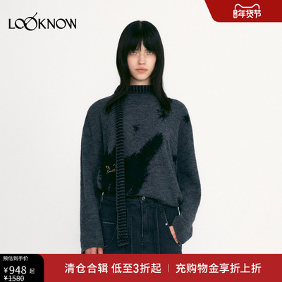 LOW CLASSIC X LOOKNOW2025冬季新品多色猫咪长袖针织衫毛衣女