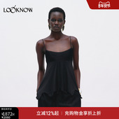JACQUES 黑色缎面拼接蕾丝吊带背心 LOOKNOW2026春夏新品 WEI