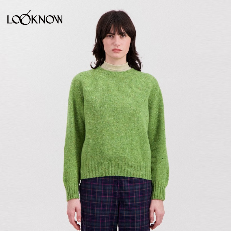 HOWLIN X LOOKNOW设计师品牌2025秋冬脏橘色细羊毛圆领毛衣女