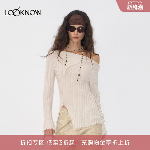 if by land X LOOKNOW新款斜肩两穿上衣女