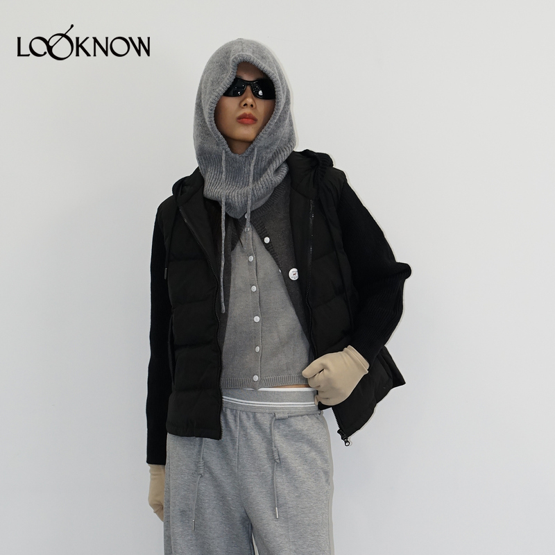 madeinormal X LOOKNOW25秋冬新品黑色拼接轻量连帽羽绒服女