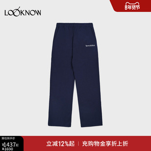 SPORTY AND RICH x LOOKNOW2025冬季新款深蓝色直筒裤