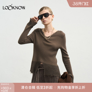 halfmoon x LOOKNOW2025年秋季新款v领拼色针织衫女