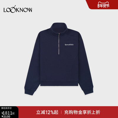 SPORTY AND RICH x LOOKNOW2025冬季新款深蓝色logo卫衣