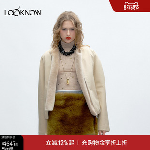 JACQUES WEI X LOOKNOW2025秋季新款卡其皮草背心羽绒夹克两件套