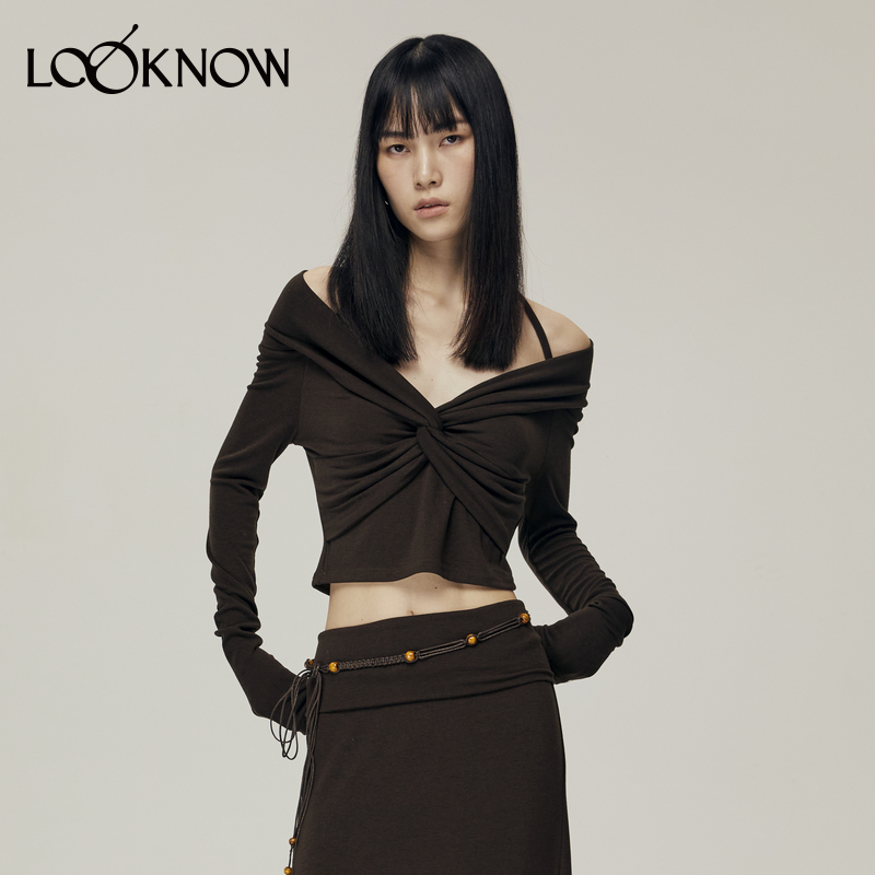 halfmoon X LOOKNOW2025秋冬新款纽结短款针织上衣女