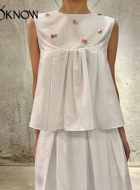 MING MA设计师品牌LOOKNOW春夏24新款白色褶饰钉珠短上衣女