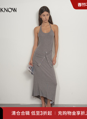 madeinormal x  LOOKNOW2025春夏新灰色打拧U领屁帘连衣裙女