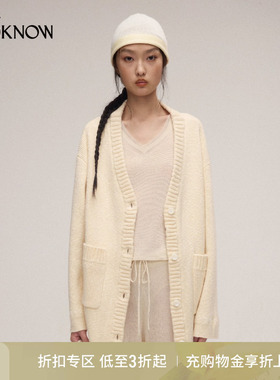 nume设计师品牌LOOKNOW2025年春季新款双色羊毛针织开衫外套女