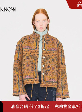 ANTIK BATIK设计师品牌LOOKNOW2025年秋季新款驼色印花系带夹克女