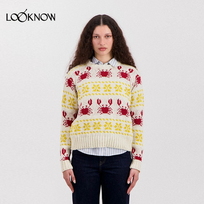 HOWLIN X LOOKNOW设计师品牌2025冬季新品棕色细条纹毛衣女