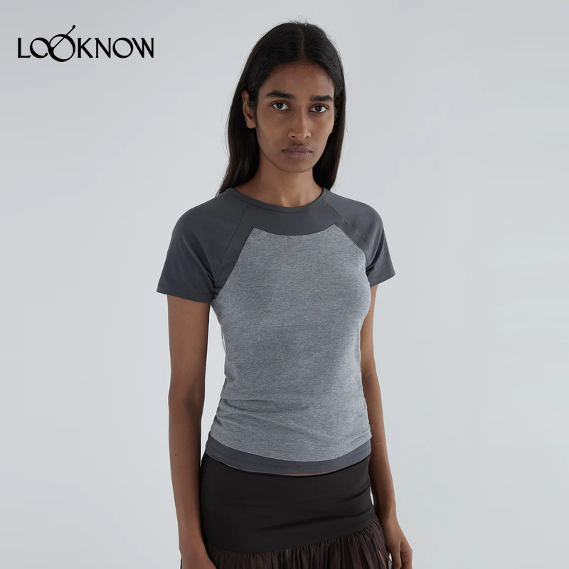 paloma wool X LOOKNOW设计师品牌2025秋冬新款灰色插肩T恤女