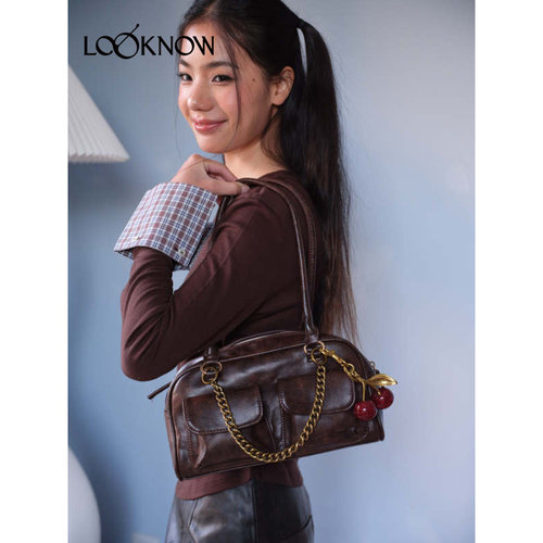 SFSG XLOOKNOW 设计师品牌2025秋冬新款亮面单肩包手提包保龄球包