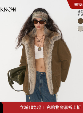 if by land X LOOKNOW25秋冬新品浅白色可拆卸毛领羽绒外套