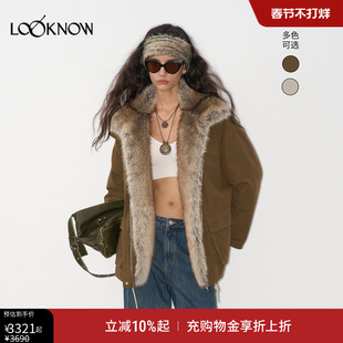 if by land X LOOKNOW25秋冬新品浅白色可拆卸毛领羽绒外套