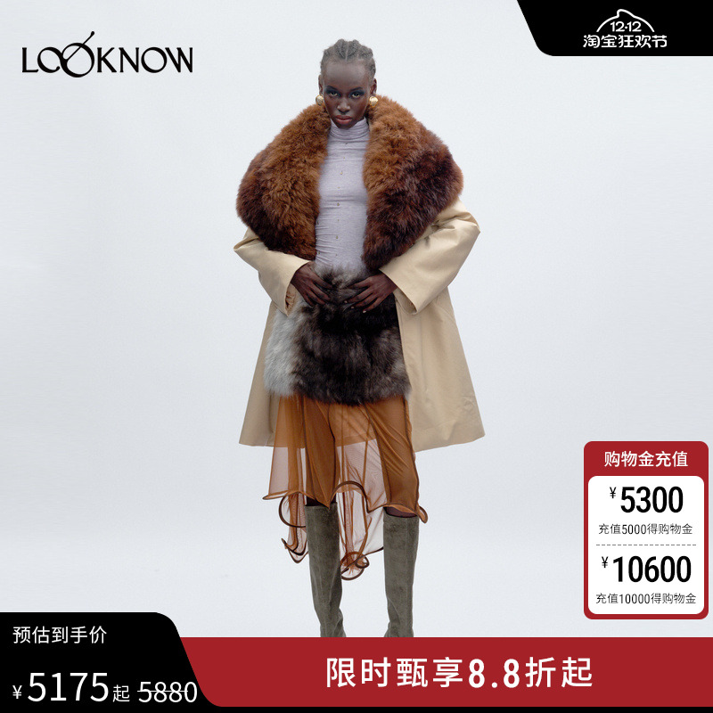 JACQUES WEI X LOOKNOW2025秋季新款米色翻毛领廓形大衣女