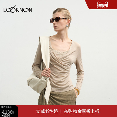 halfmoon x LOOKNOW设计师品牌2025年秋季新款蕾丝围裹上衣内搭女