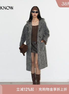 IF BY LAND X LOOKNOW2025秋冬新品灰色连帽大衣外套女