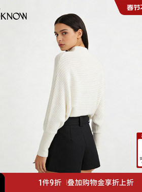 madeinormal x LOOKNOW2026春季新款白色灯笼袖坑条糯感针织衫