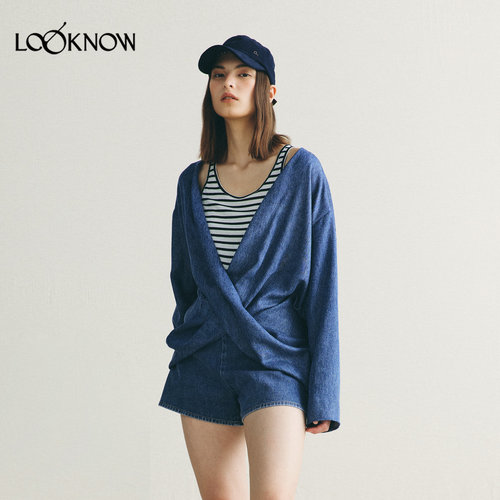 deepmoss X LOOKNOW设计师品牌26秋季新品雾蓝软牛仔交织上衣