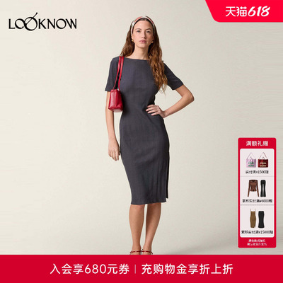 Rouje设计师品牌LOOKNOW春季新款黑色半袖连衣裙女