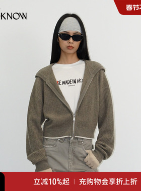 madeinormal X LOOKNOW2025年秋季新款卡其绿毛织撞边开衫女