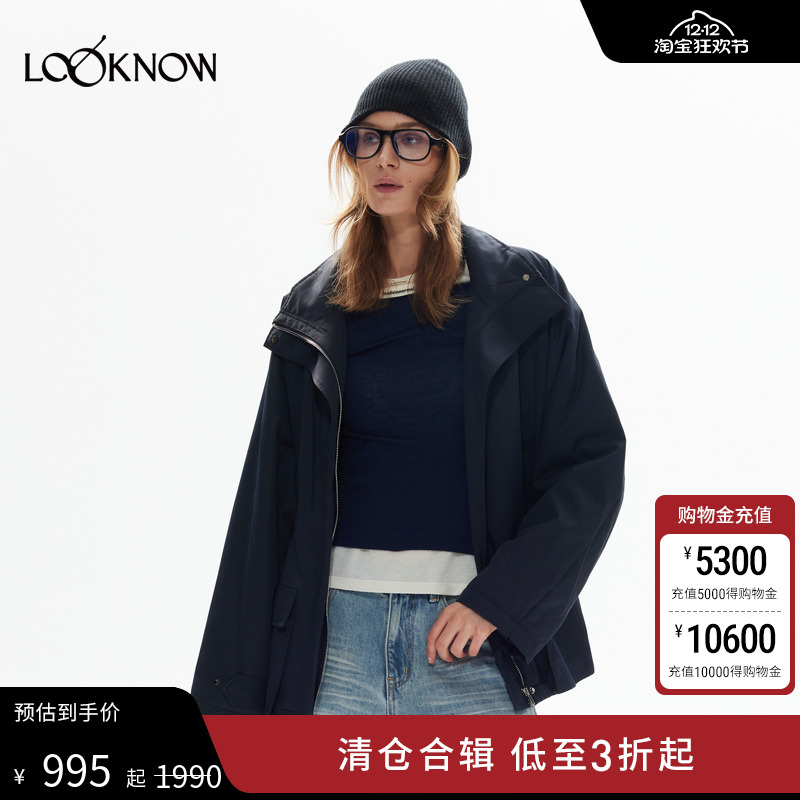 madeinnormal设计师品牌LOOKNOW2024年冬新巴恩风藏蓝色廓形棉服